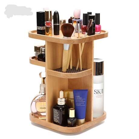 Home Storage & Organization makeup organizer Home Office Wooden 360-degree  rotating Desktop cosmetics storage box desk organiser (Dark Khaki China) -  Express foodmart